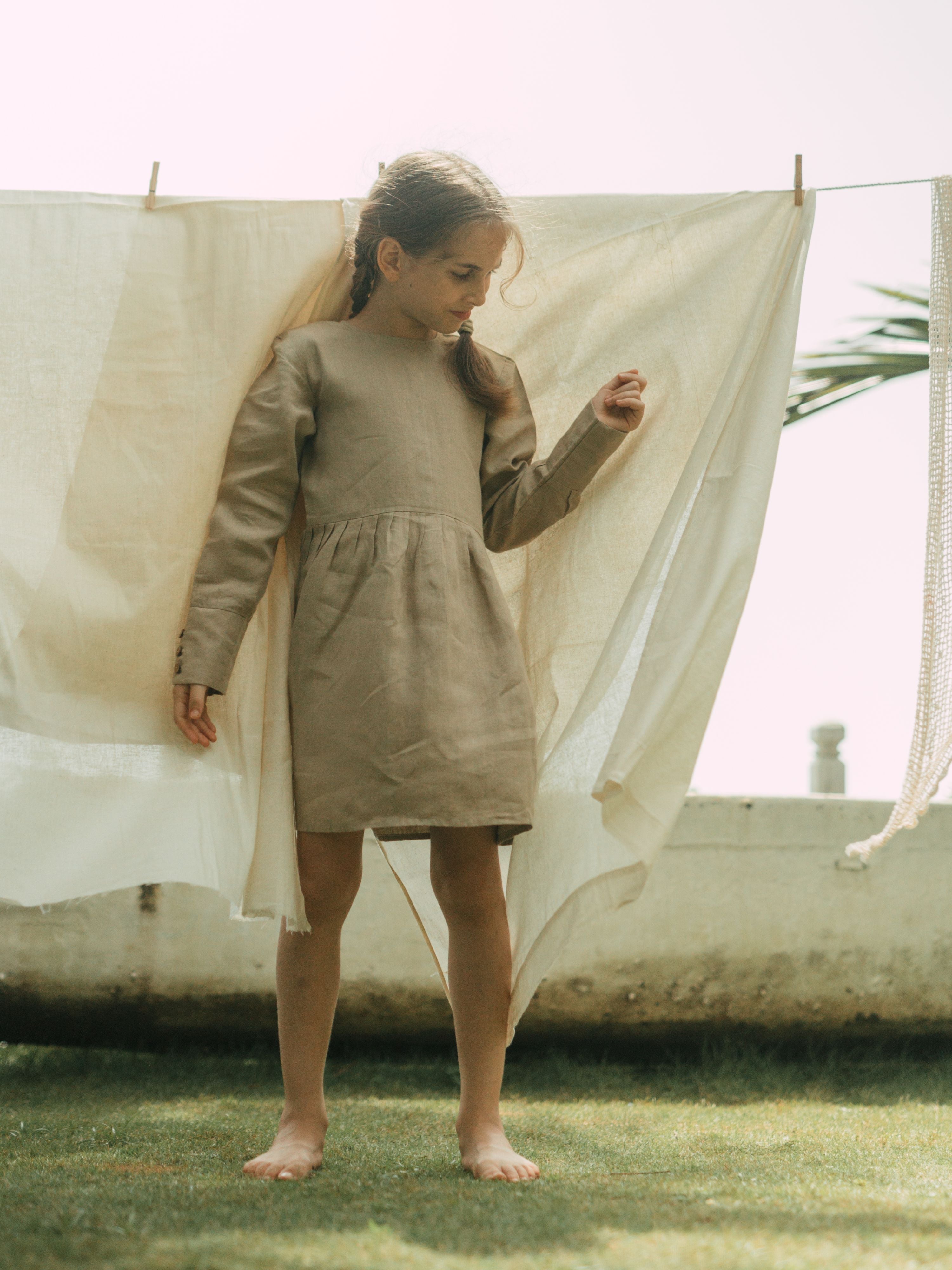 Long Sleeve Cuff Linen Frock - Chi Linen