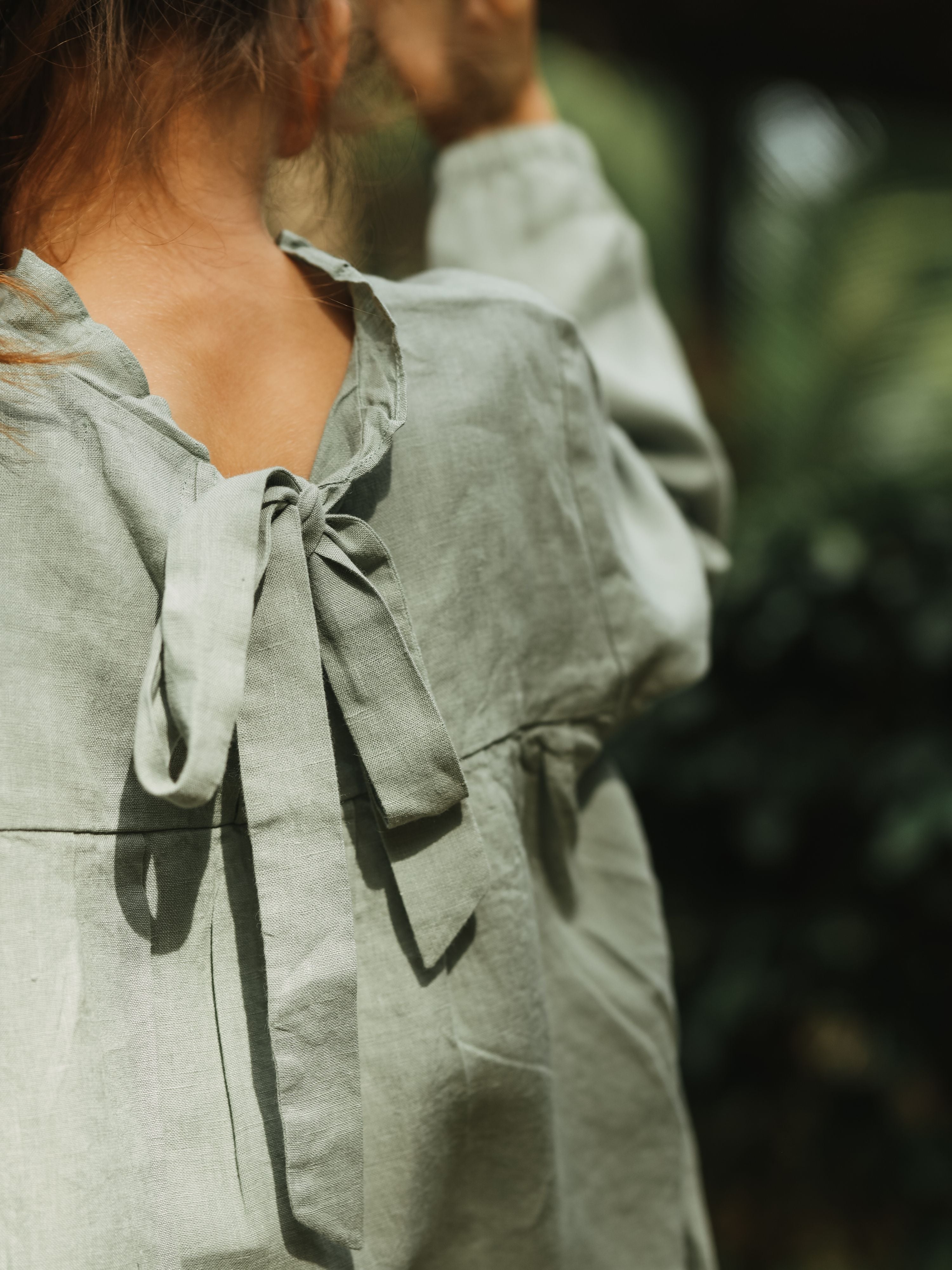 Long Sleeve Tie Back Linen Frock - Chi Linen
