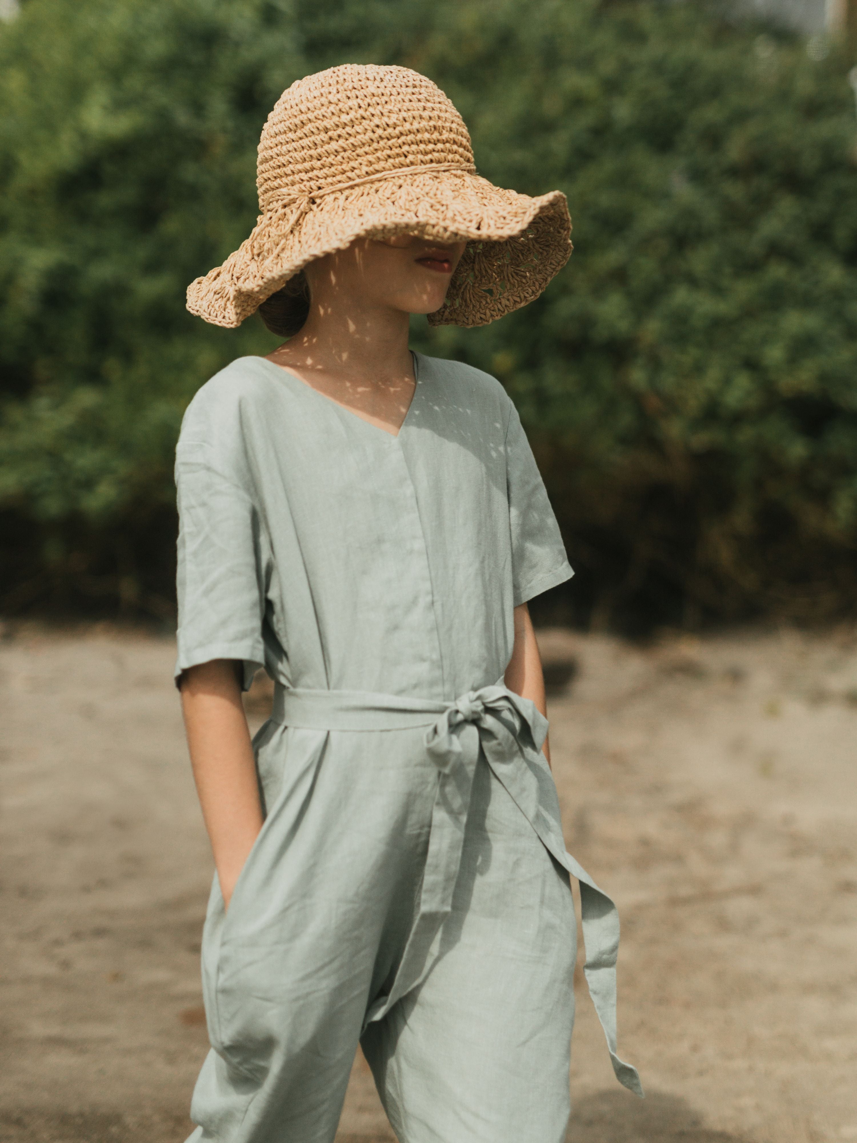 Short Sleeve Linen Jumpsuit - Chi Linen
