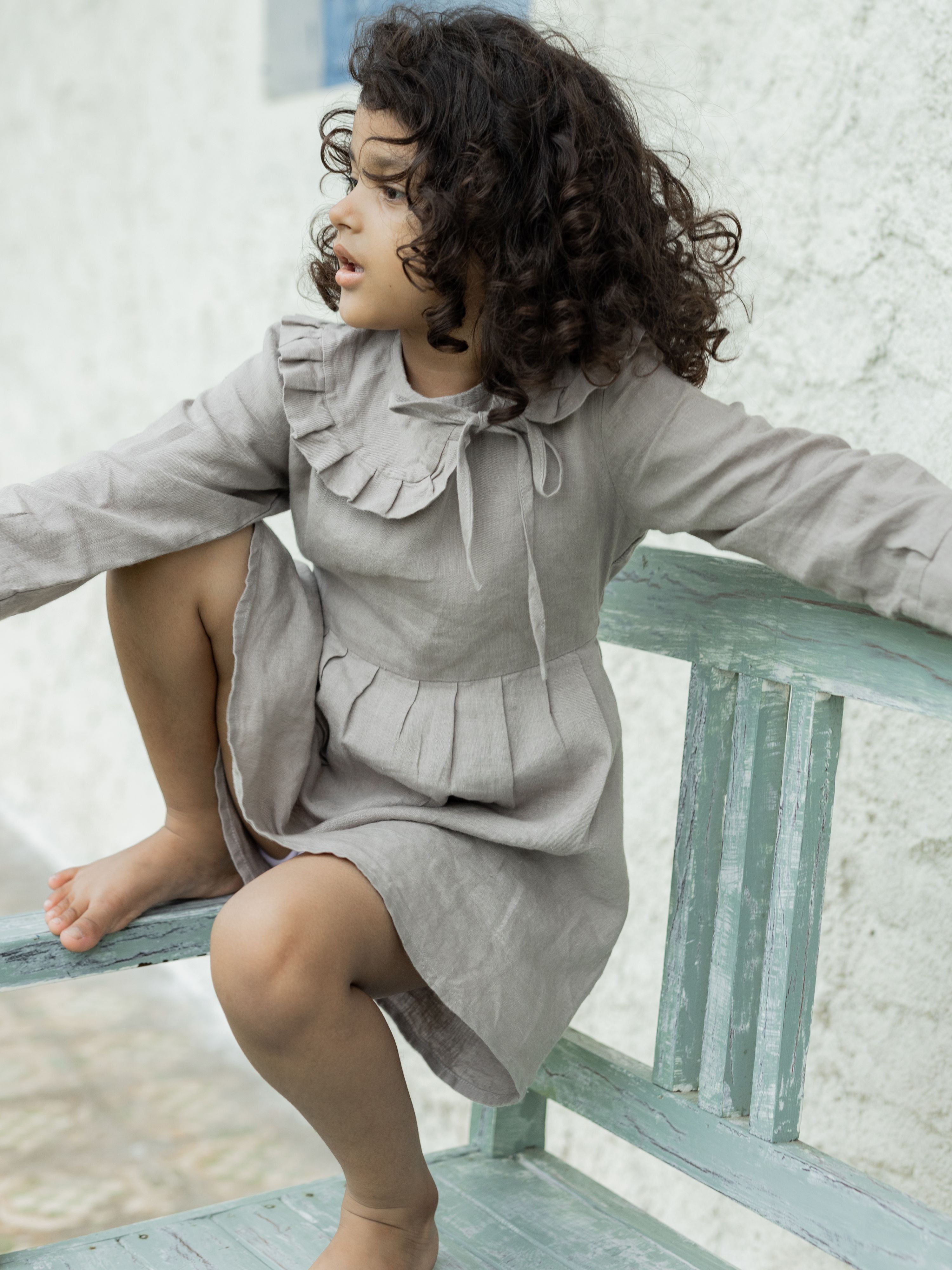 Long Sleeve Cuff Linen Frock - Chi Linen