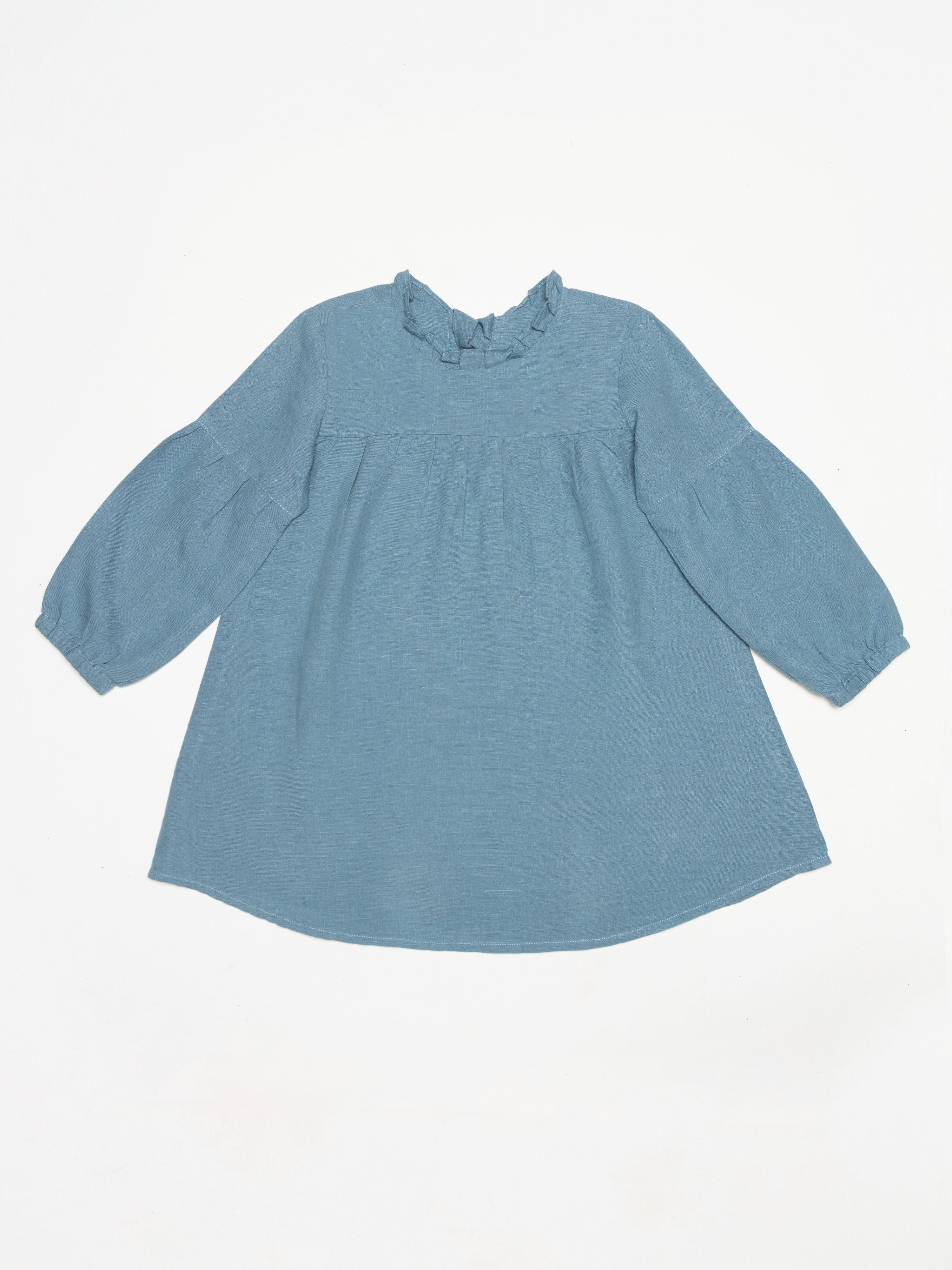 Long Sleeve Tie Back Linen Frock - Chi Linen