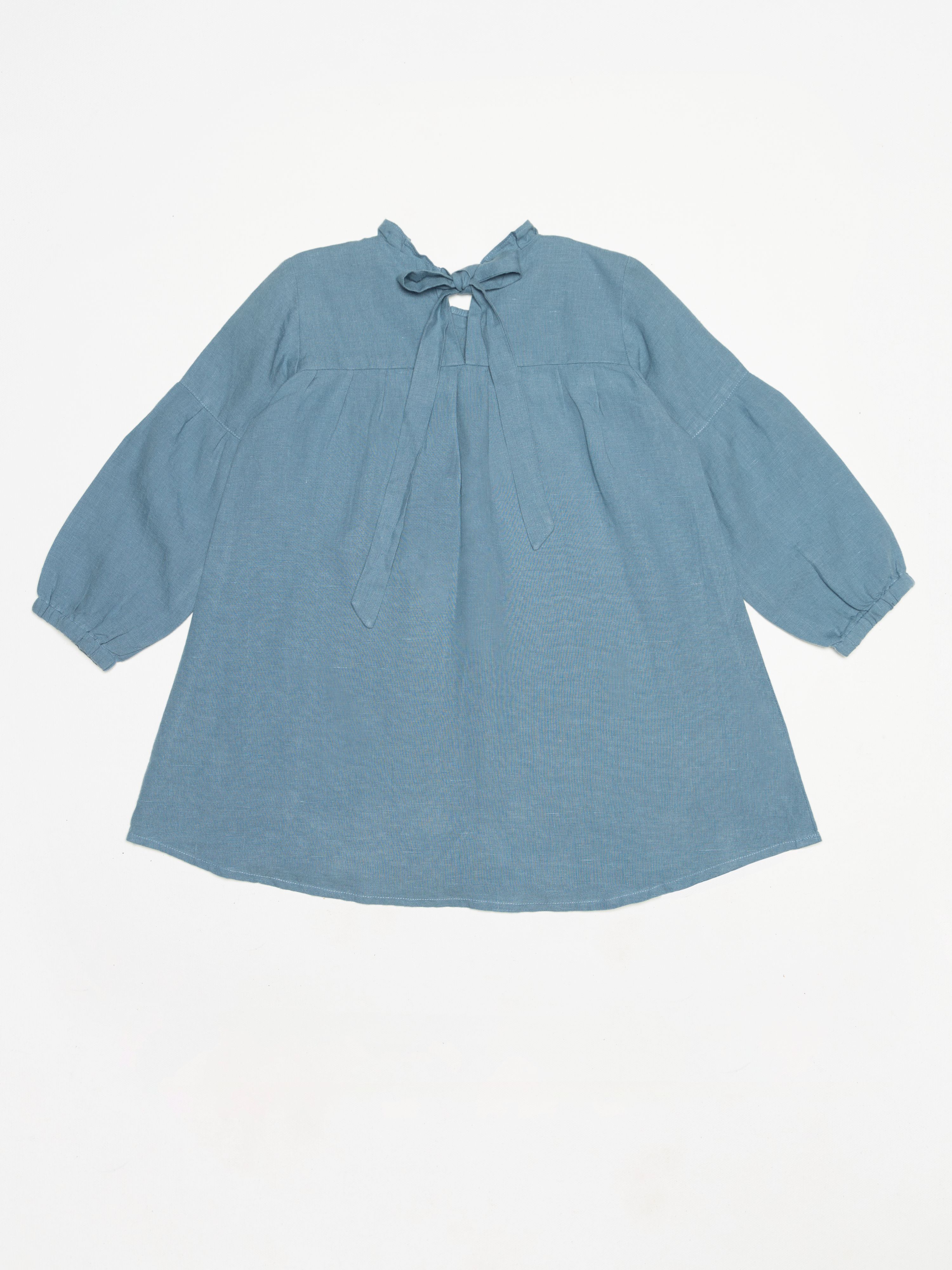 Long Sleeve Tie Back Linen Frock - Chi Linen