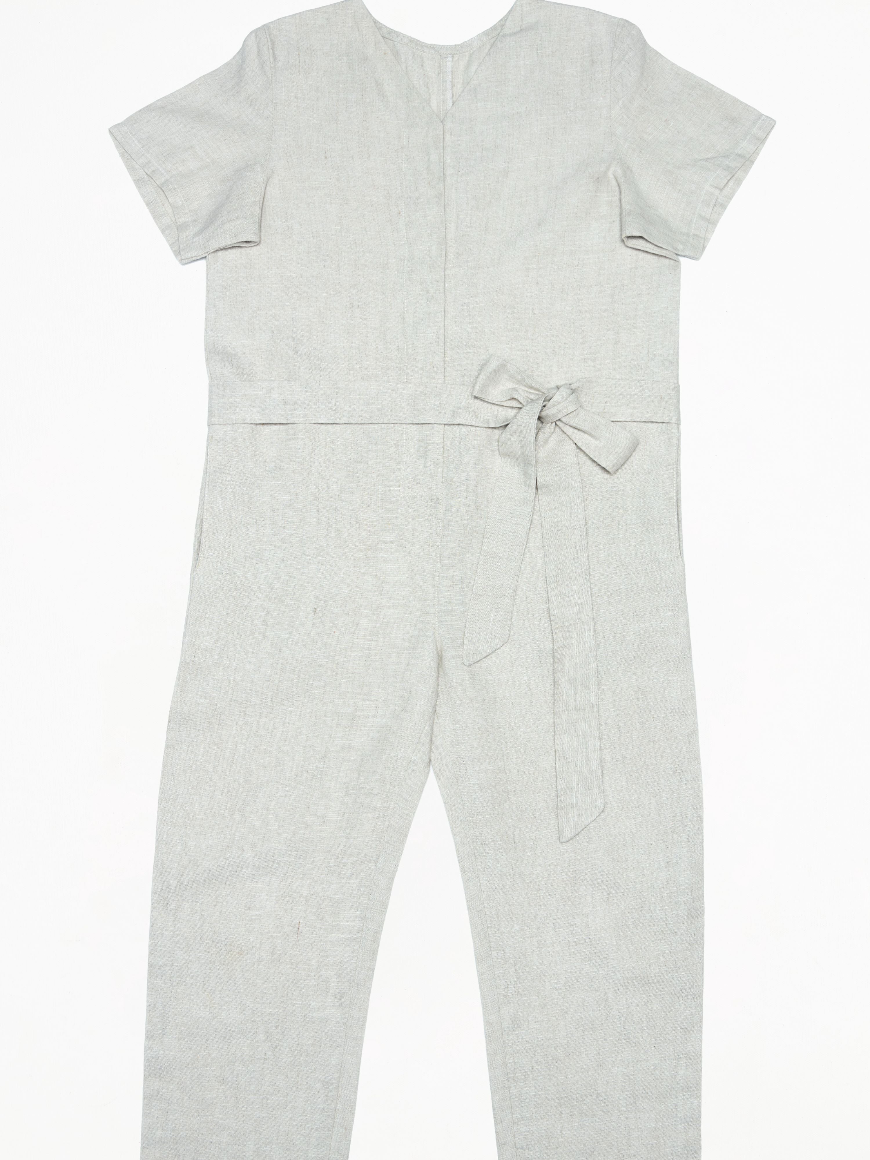 Short Sleeve Linen Jumpsuit - Chi Linen