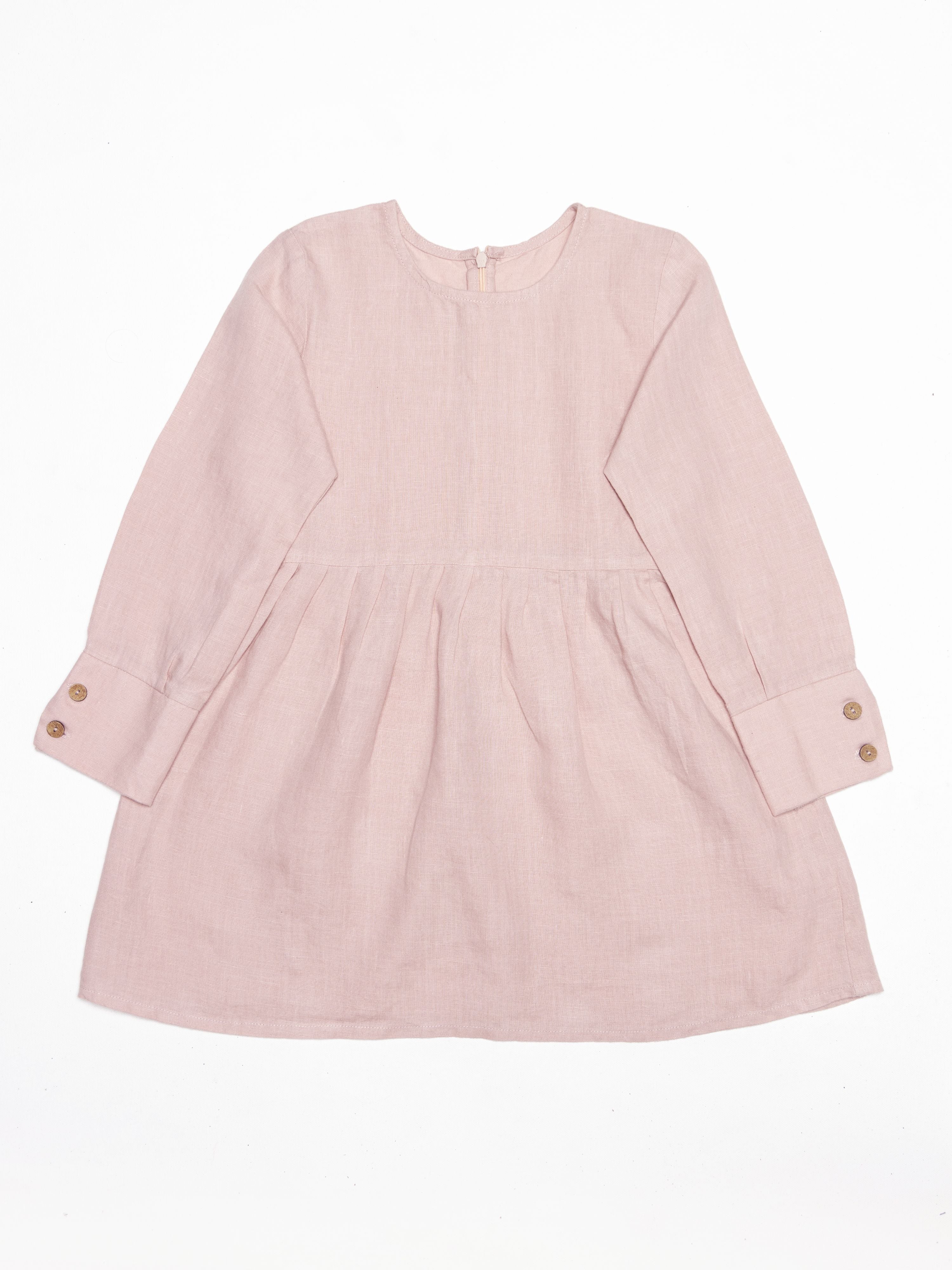 Long Sleeve Cuff Linen Frock - Chi Linen